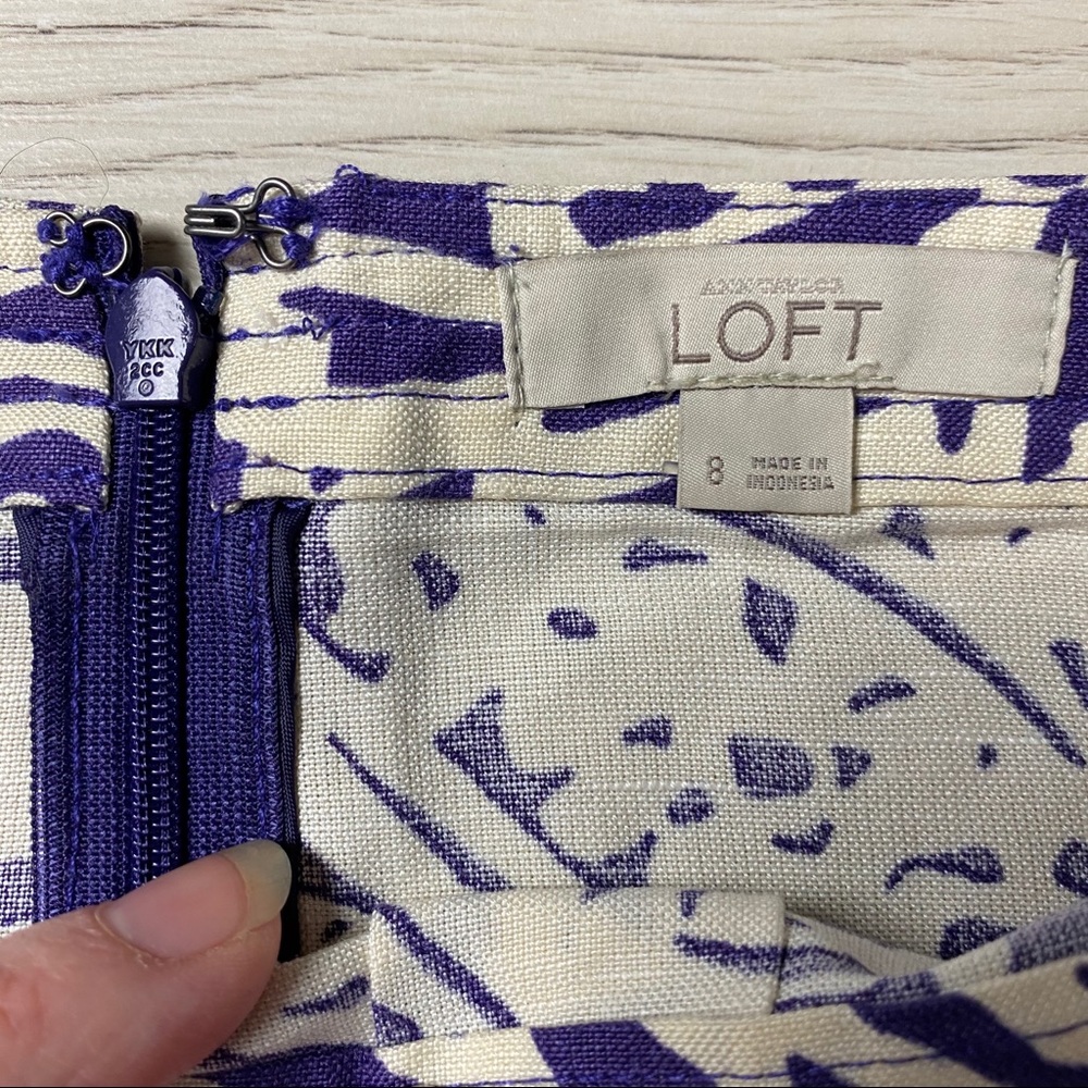 Loft Purple White Floral Linen Blend Skirt - Picture 2 of 5